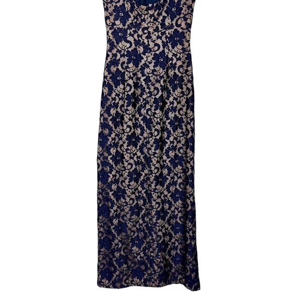 ELIZA J LACE ILLUSION YOKE FLORAL LACE CAP SLEEVE KEYHOLE RUCHED MAXI DRESS GOWN - Picture 8 of 14